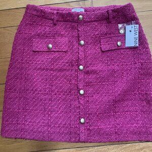 Nine West Skirt Women's Large Hot Pink Tweed Knit Button Front Side Zip Mini NEW
